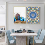 Morocco Building Wall Art Canvas Painting Religion School Wall Picture For Living Room Home Decor Mosque Blue Door Nordic Poster