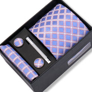 Wedding Gift Tie Wholesale New Style Pocket Squares Set Cufflinks Tie Clip Necktie Box Men Fit Wedding Blue Paisley Black Boxs