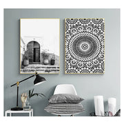 Morocco Building Wall Art Canvas Painting Religion School Wall Picture For Living Room Home Decor Mosque Blue Door Nordic Poster