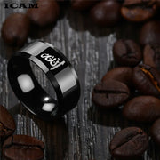 ICAM Arabic Islamic Scripture Rings 8MM Stainless Steel Muslim Prayer Band Ring For Men Religious Jewelry Male Anillo Masculino