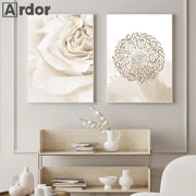 Beige Mosque Desert Peony Moroccan Arch Posters And Prints Islamic Calligraphy Wall Art Canvas Painting Living Room Home Decor
