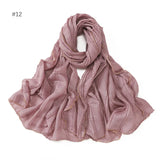 13 Color 80*180cm New Simple Silver Wire Wrinkle Plaid Solid Color Chain Gold Border Scarf Muslim Women Hijab Wrap Ramadan Islam