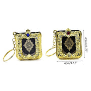 سلسلة مفاتيح إسلامية مصغرة على شكل كتاب قرآن عربي، ورق حقيقي، يمكن قراءة القرآن الكريم للمسلمين، لحلقة مفاتيح دينية صغيرة