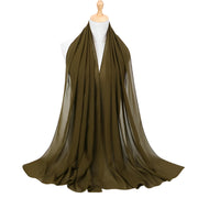 Olive green scarf on a mannequin with a white background
