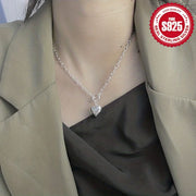 Vintage 925 sterling silver heart necklace with OT clasp, stylish and simple clavicle chain, silver necklace