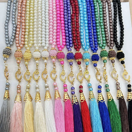 New Glass Pearls Tassel Turkish Style Muslim Rosary Islamic Prayer Beads Bracelet Gift For Women Jewelry Accessories 6mm 99pcs