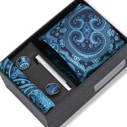 Wedding Gift Tie Wholesale New Style Pocket Squares Set Cufflinks Tie Clip Necktie Box Men Fit Wedding Blue Paisley Black Boxs