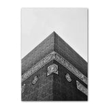 Modern Black and White Canvas Painting of Great Mosque of Mecca Kaaba Scripture Islamic Wall Art Poster for Living Room Decor El