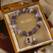 Elegant Romantic Purple Crystal Beaded Bracelets for Women Shiny Zircon Flower Water Drop Charm Fashion Party Hand Jewelry