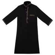 رداء أطفال صيفي أنيق بتصميم رقيق للأولاد المسلمين، ياقة واقفة، أزياء شعبية إسلامية، فستان طويل، جبة رمضان، ثوب صلاة