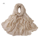 13 Color 80*180cm New Simple Silver Wire Wrinkle Plaid Solid Color Chain Gold Border Scarf Muslim Women Hijab Wrap Ramadan Islam