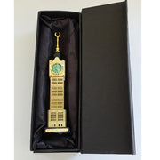 المملكة العربية السعودية، المدينة المقدسة الإسلامية، برج الجرس، نموذج كريستالي، مبنى إسلامي، تماثيل تذكارية، هدايا، زينة سطح المكتب، ديكور