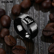 ICAM Arabic Islamic Scripture Rings 8MM Stainless Steel Muslim Prayer Band Ring For Men Religious Jewelry Male Anillo Masculino