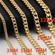 HNSP 316L Stainless Steel Cuban Link Chain Necklace For Men 3MM-12MM Thick Neck Accessory Jewelry