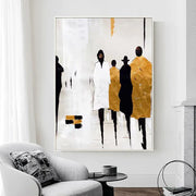 Hand-painted Abstract Street People Walking Oil Painting Fashion Wall Art Gold Black and White Oil Painting For House Decor