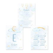 Custom Baby Name Islamic Ayat Kursi Poster Nursery Watercolor Moon Stars Canvas Painting Muslim Wall Art Picture Boy Room Decor