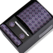 Wedding Gift Tie Wholesale New Style Pocket Squares Set Cufflinks Tie Clip Necktie Box Men Fit Wedding Blue Paisley Black Boxs