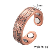 Pure Copper Magnetic Rings Women Men Ethnic Flower Health Energy Finger Open Cuff Adjustable Jewelry High Magnet Resizable