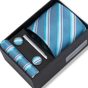 Wedding Gift Tie Wholesale New Style Pocket Squares Set Cufflinks Tie Clip Necktie Box Men Fit Wedding Blue Paisley Black Boxs