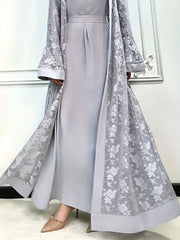 طقم عباية رمضان وعيد - فستان قفطان دانتيل من قطعتين للنساء، على طراز دبي