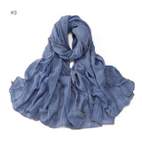 13 Color 80*180cm New Simple Silver Wire Wrinkle Plaid Solid Color Chain Gold Border Scarf Muslim Women Hijab Wrap Ramadan Islam