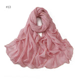 13 Color 80*180cm New Simple Silver Wire Wrinkle Plaid Solid Color Chain Gold Border Scarf Muslim Women Hijab Wrap Ramadan Islam