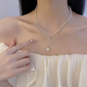 Summer Pearl Double Layer Love Necklace Girl