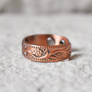 Pure Copper Magnetic Rings Women Men Ethnic Flower Health Energy Finger Open Cuff Adjustable Jewelry High Magnet Resizable