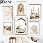Beige Mosque Desert Peony Moroccan Arch Posters And Prints Islamic Calligraphy Wall Art Canvas Painting Living Room Home Decor