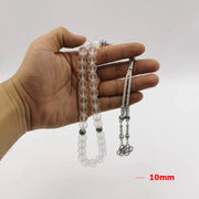 White Frosted crystal Tasbih 33beads Muslim bangles misbaha metal tassel Islamic bracelet accessories gift Arab fashion jewelry