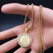 Muslim Islamic Religious Stainless Steel Crystal Necklace Women Islam Quran Allah Pendant Necklaces Arabic Jewelry bijoux arabe