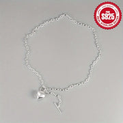 Vintage 925 sterling silver heart necklace with OT clasp, stylish and simple clavicle chain, silver necklace