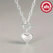 Vintage 925 sterling silver heart necklace with OT clasp, stylish and simple clavicle chain, silver necklace