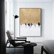 Hand-painted Abstract Street People Walking Oil Painting Fashion Wall Art Gold Black and White Oil Painting For House Decor