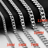 HNSP 316L Stainless Steel Cuban Link Chain Necklace For Men 3MM-12MM Thick Neck Accessory Jewelry