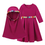 Modest Muslim Dress for Girls Abaya Child Toddler Baby 6-12M 1-5Y Prayer Dresses Islamic Burka Kaftan 2pcs/set Flowers Appliques