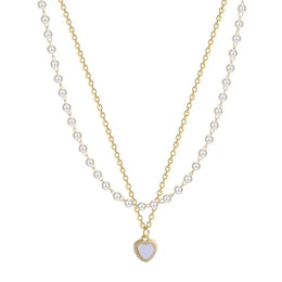 Summer Pearl Double Layer Love Necklace Girl