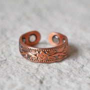 Pure Copper Magnetic Rings Women Men Ethnic Flower Health Energy Finger Open Cuff Adjustable Jewelry High Magnet Resizable