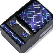 Wedding Gift Tie Wholesale New Style Pocket Squares Set Cufflinks Tie Clip Necktie Box Men Fit Wedding Blue Paisley Black Boxs