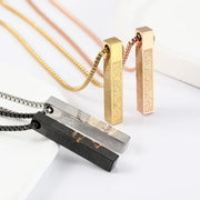 Stainless Steel Ayatul Kursi Sutra 3D Rectangular Bar Pendant Necklace for Men Women Fashion Simple Arabic Islam Jewelry Gifts