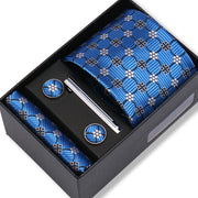 Wedding Gift Tie Wholesale New Style Pocket Squares Set Cufflinks Tie Clip Necktie Box Men Fit Wedding Blue Paisley Black Boxs
