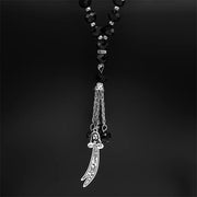 Sword of Imam Ali Muslim Stainless Steel Car Pendant Islamic 33 Prayer Beads Chain Amulet Religious Lucky Jewelry Gift