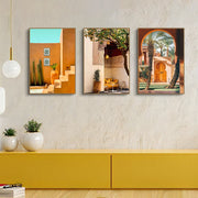 3 पीस/सेट बोहो इस्लामिक स्टाइल आर्किटेक्चर पोस्टर कैनवास पेंटिंग रेट्रो ब्राउन वॉल आर्ट घर लिविंग रूम सजावट के लिए बिना फ्रेम के