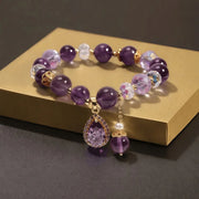 Elegant Romantic Purple Crystal Beaded Bracelets for Women Shiny Zircon Flower Water Drop Charm Fashion Party Hand Jewelry