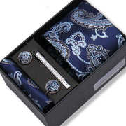 Wedding Gift Tie Wholesale New Style Pocket Squares Set Cufflinks Tie Clip Necktie Box Men Fit Wedding Blue Paisley Black Boxs