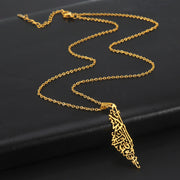 Stainless Steel Necklace For Women Men Palestine Israel Map Islamic Script Hollow Pendant Necklace Engagement Jewelry