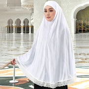 मुस्लिम अबायास पूर्ण कवर फीता किनारा महिलाओं काले कपड़े ठोस रंग तत्काल हिजाब नरम प्रीमियम कपास भांग रमजान प्रार्थना पोशाक