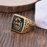 Ethnic Arab Style Rings for Men Stainless Steel Retro Jewelry Koran Scripture Shaped Hand-carved Ornament Exquisite Exotic Gift