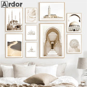 Beige Mosque Desert Peony Moroccan Arch Posters And Prints Islamic Calligraphy Wall Art Canvas Painting Living Room Home Decor