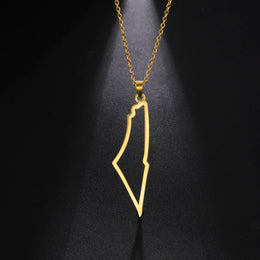 Amaxer Israel Palestine Country Map Stainless Steel Pendant Necklace For Men Women Arabic Choker Amulet Jewelry Gift